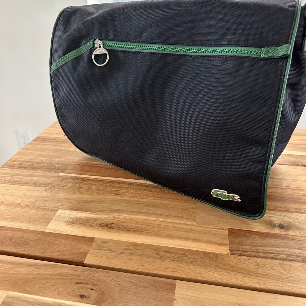 Lacoste Black and Green Men's Messenger Bag- a bit used but still in good shape.